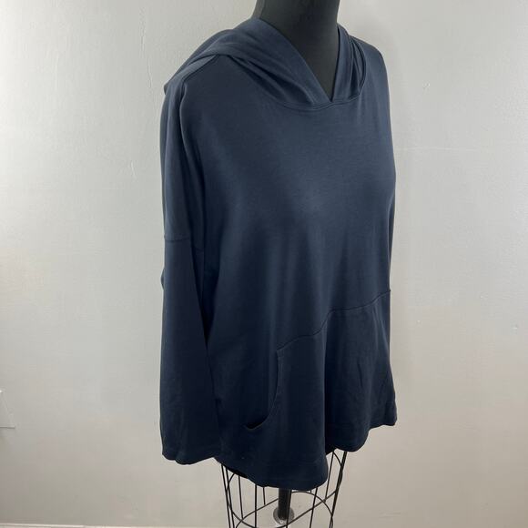 Eskandar Blue Hoodie Pima Cotton Pockets Draped Sleeve Hooded Top Classic Size 0 - Picture 5 of 10